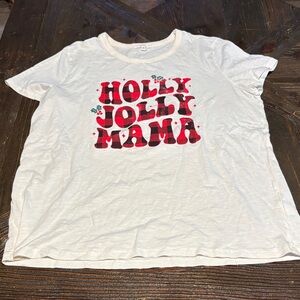 Maurices Festive Holly Jolly Mama Tee - Cream and Red